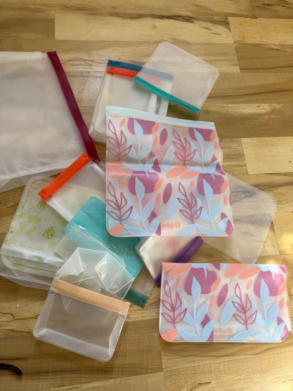 Reusable Silicone Food Storage Bags - Floral Pattern (Set)